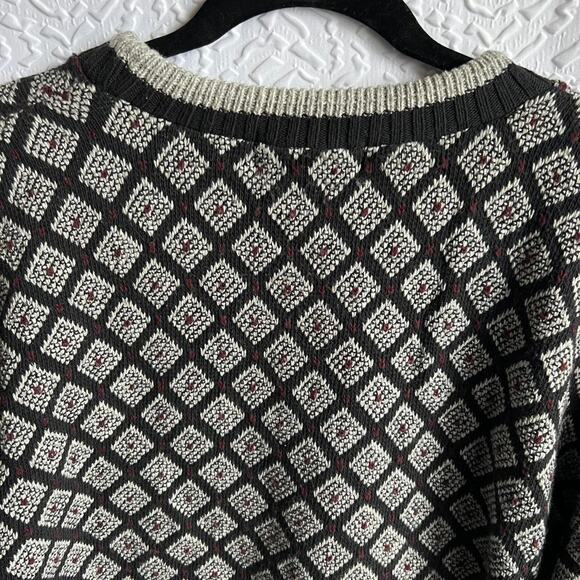 Bill Blass 100% Cotton Hand Framed Grey & Black Geometric Thick Vintage Sweater - Picture 6 of 7